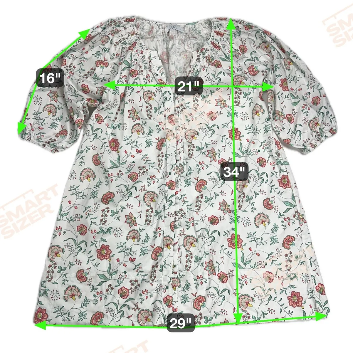 LAKE Hammock Shirt Dress Garden Vines Shirred Yoke Notch Neck 3/4 Sleeve Size M White Size M - Image 6