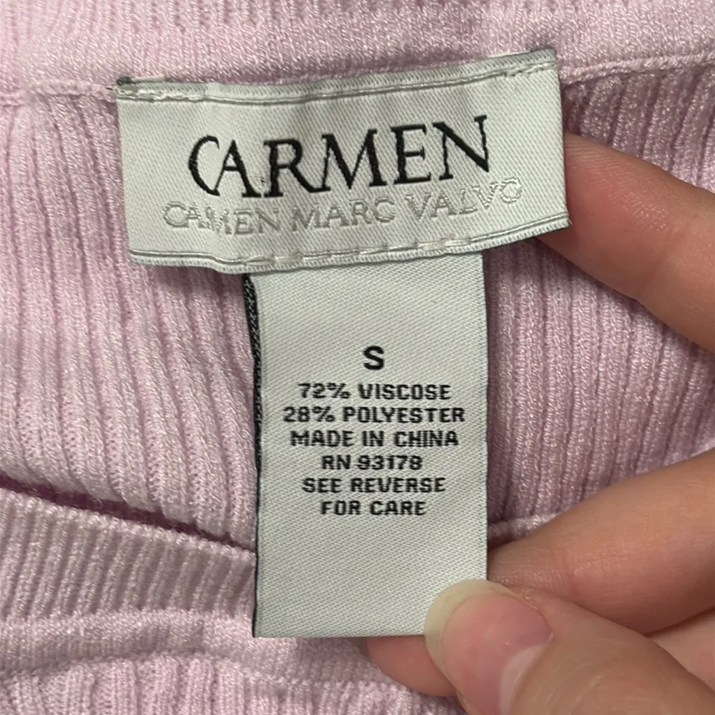 Carmen Marc Valvo Women’s 3/4 Sleeve Ribbed Cutout Front Lavender Knit Top sz S - Image 10