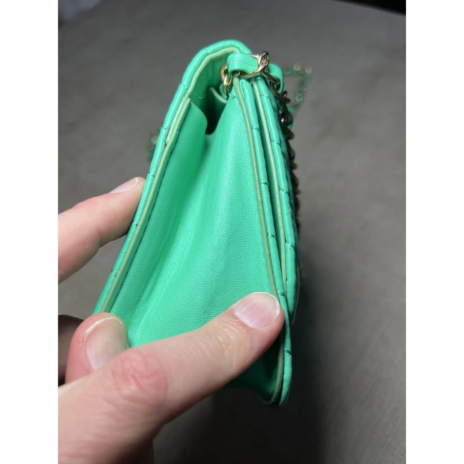 Chevron Crossbody Bag Womens Small Turquoise Faux Leather Chain Strap Purse Green - Image 4