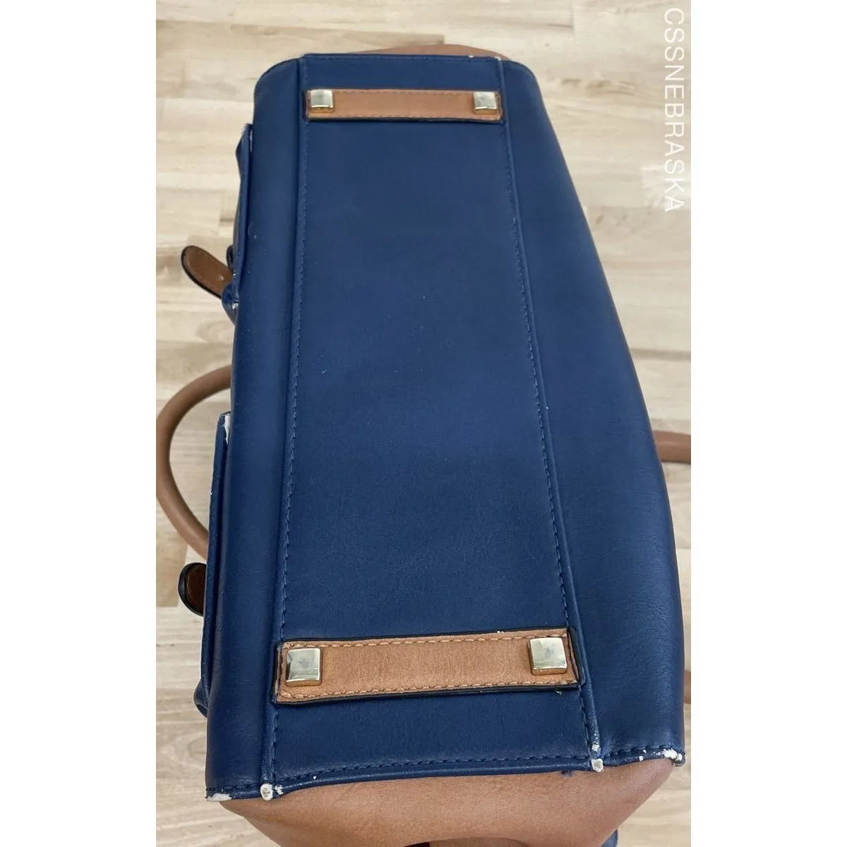 Simply Noelle Navy Blue‎ and Tan Women's Large Satchel Bag - Image 9