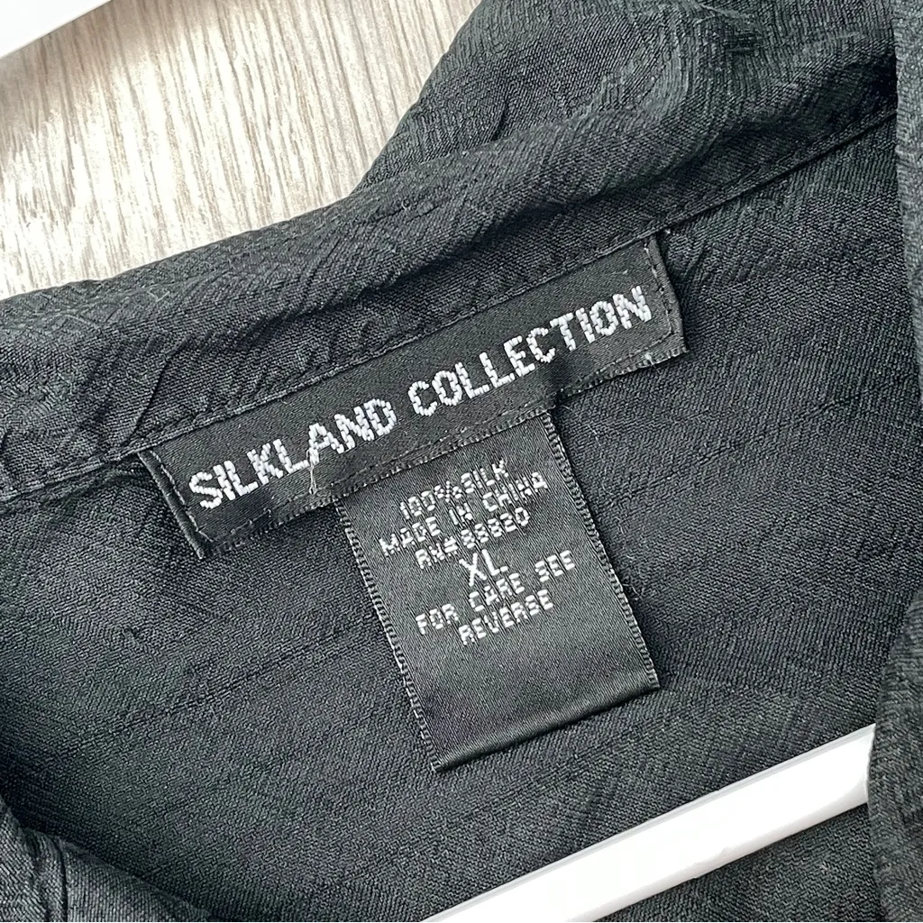 Silkland Collection Shirt silk boxy butto up womens Black (xlarge) classic vtg Size XL - Image 2