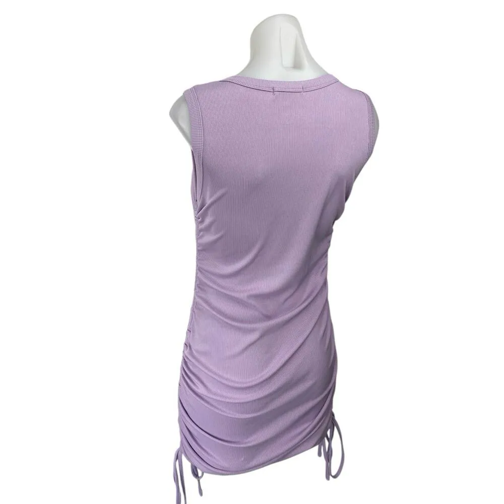BTFBM Purple Rib Knit Ruched Tie Sleeveless Cami Mini Bodycon Tank Dress Size M Size M - Image 2