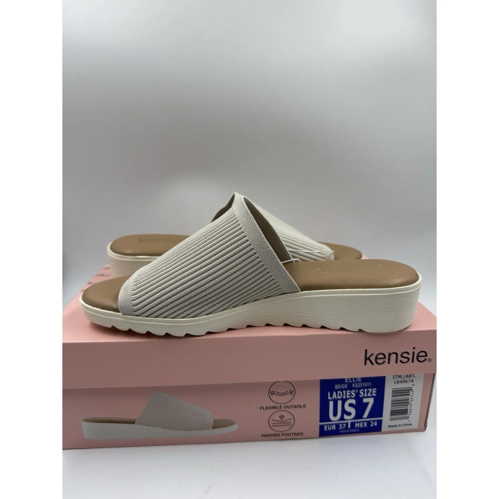 Kensie Ellie Women's Knit Slip On Small Platform Padded Sandals Beige Size 7 New - Image 9