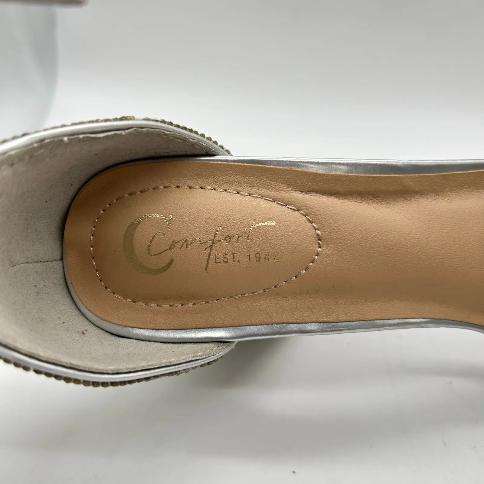 Womens Sandals 8W Wide Silver Rhinestones Open Toe Block Heel C Comfort‎ Brand Size 8 - Image 10