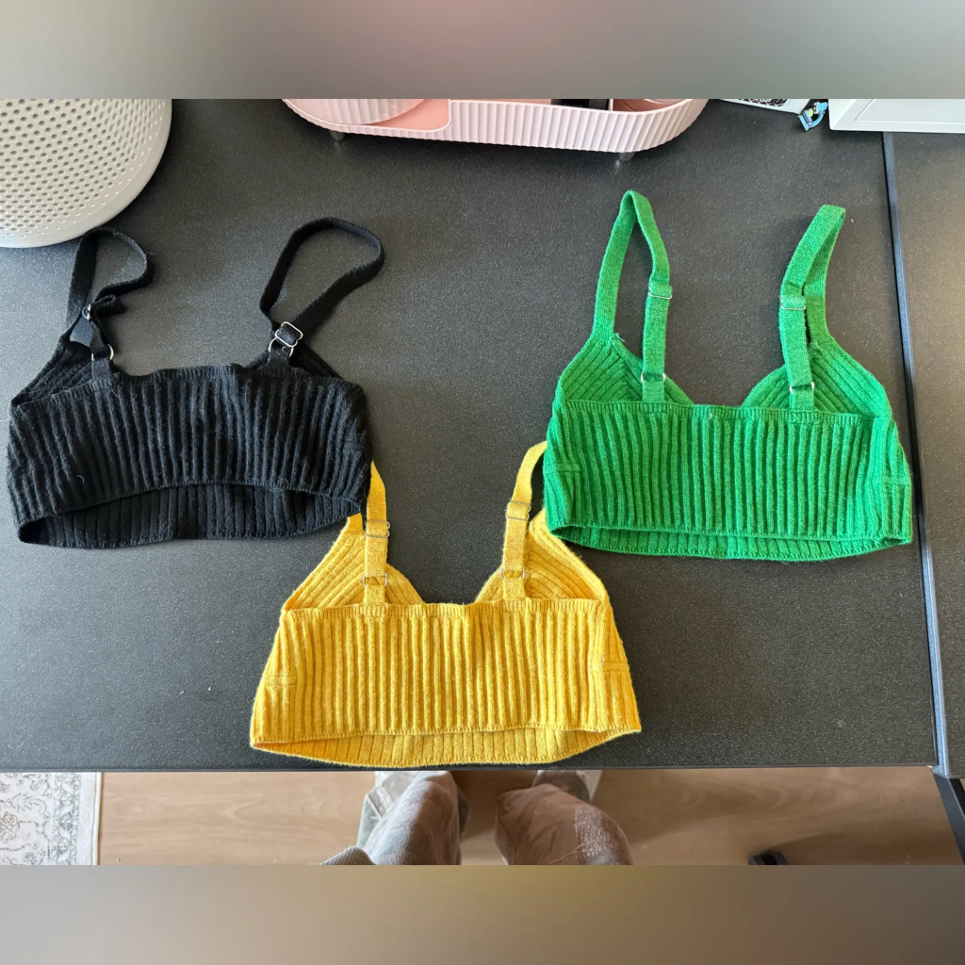 Wild Fable Ribbed Camisole Trio - Black, Yellow, Green - Image 2
