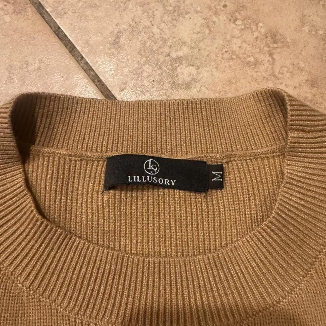 Lillusory Camel Stripe Knit Sweater M • Minimalist Retro Preppy Pullover Brown Size M - Image 2