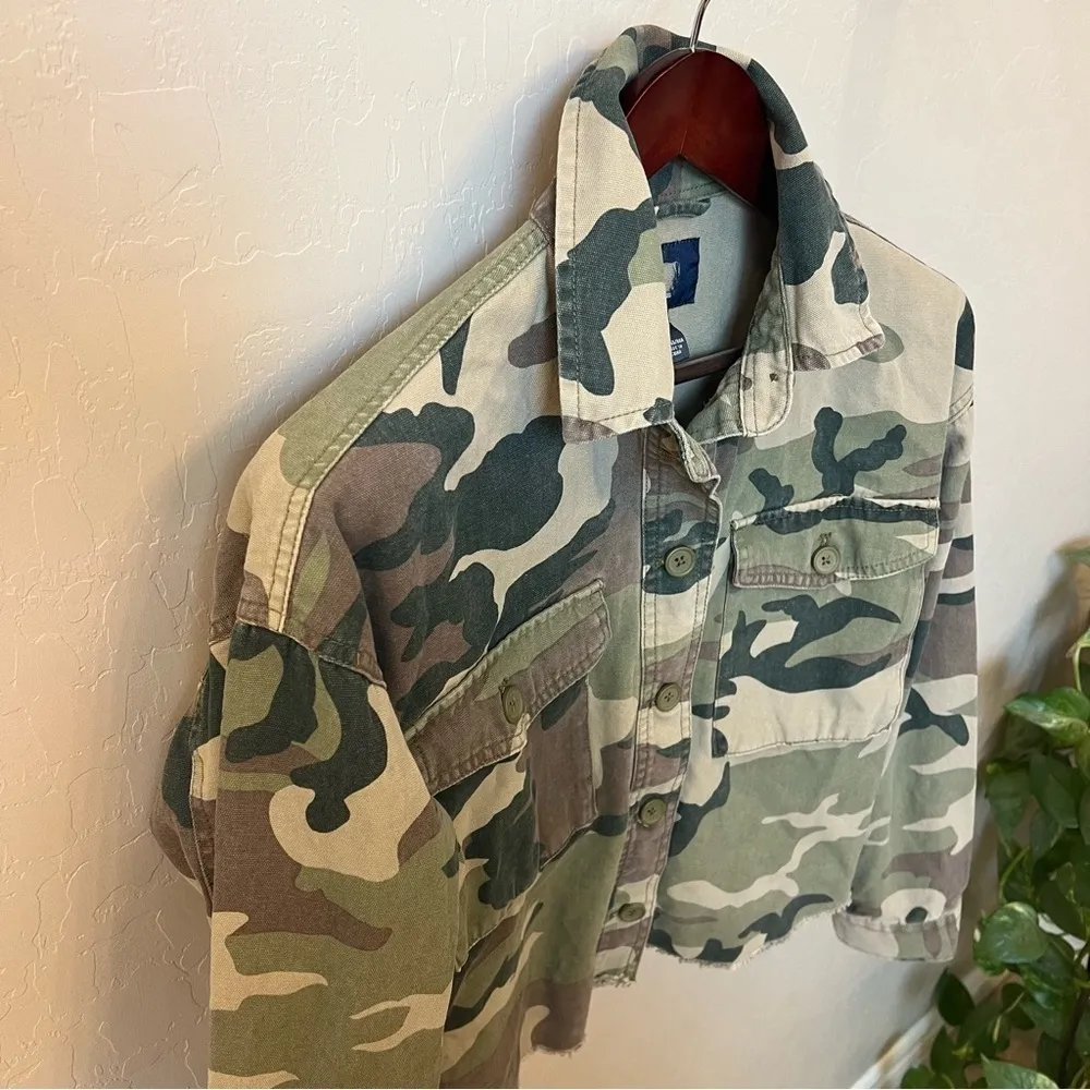 One of a kind Handmade camo print cropped jacket with released hem, Cotton,M - Image 5