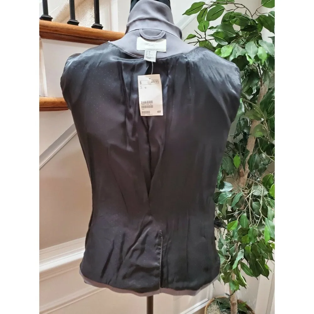 H&M Women's Solid Gray Cotton Long Sleeve Single Breasted Fitted Blazer Size 12 - Image 7