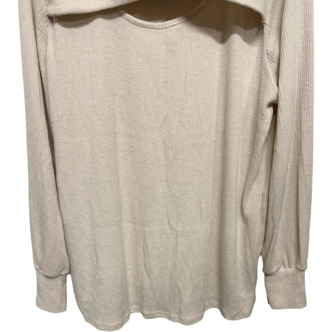 Peach Love Cream Soft Keyhole Front Plush Sweater Size XL Clean Girl Boutique - Image 3