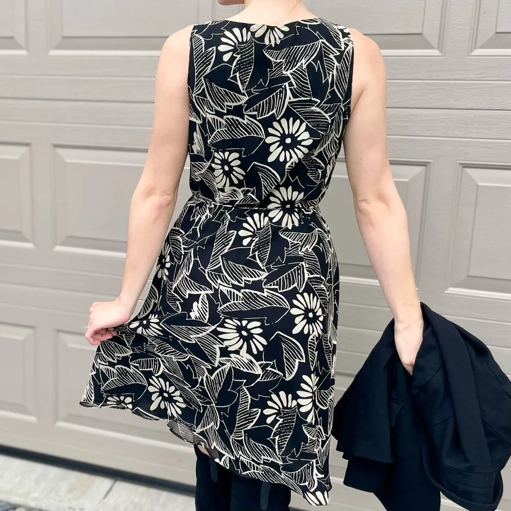 Vintage Ann Taylor Silk Chiffon Tie Belt Midi Autumn Floral Dress Size 12P - Image 8