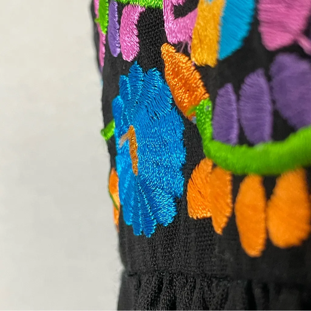 Mexican Embroidered Dress Black Floral Sleeveless Shift Colorful Women Vibrant‎ Size M - Image 9