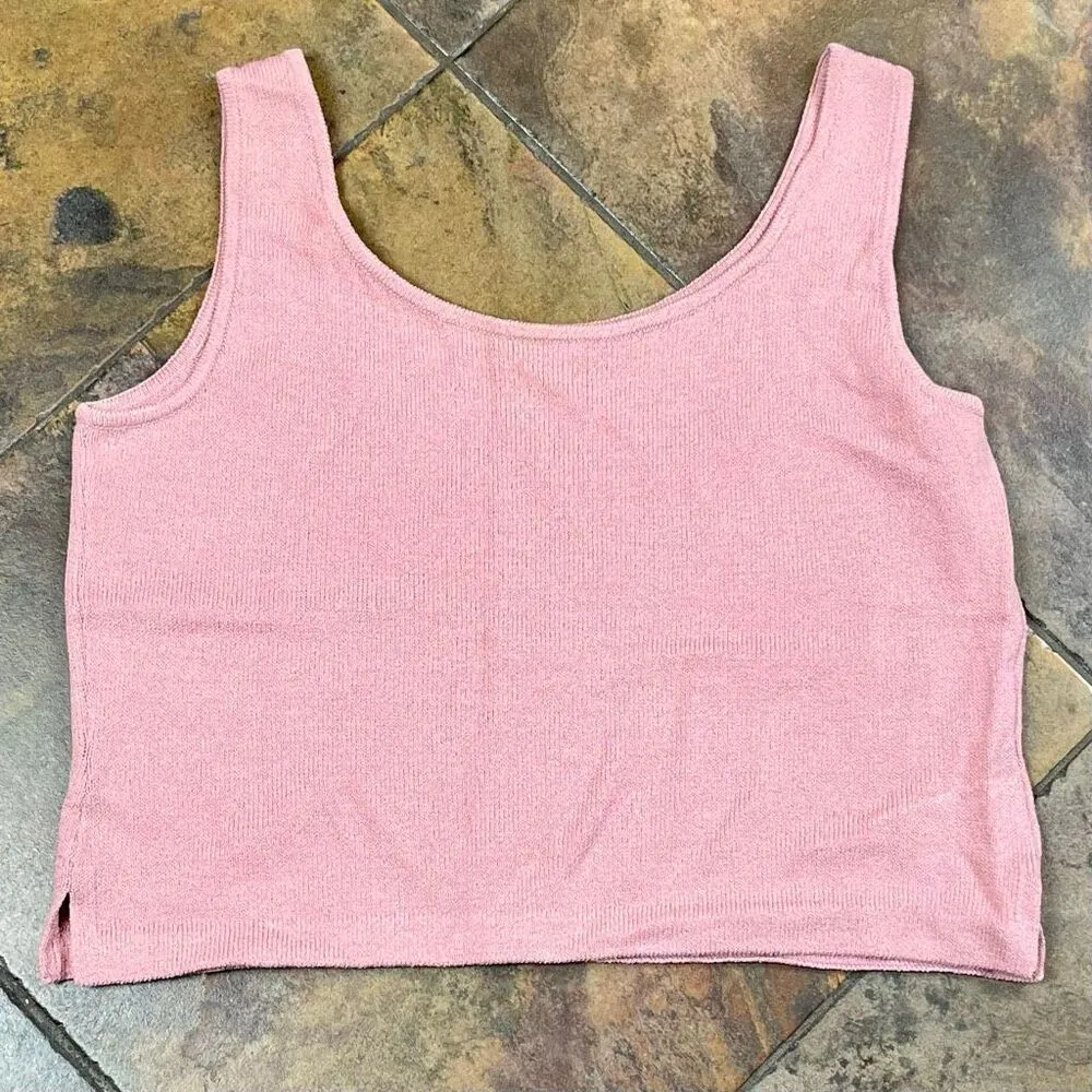 St. John Light Pink Ribbed Cropped Sleeveless Tank Top Medium - Image 3