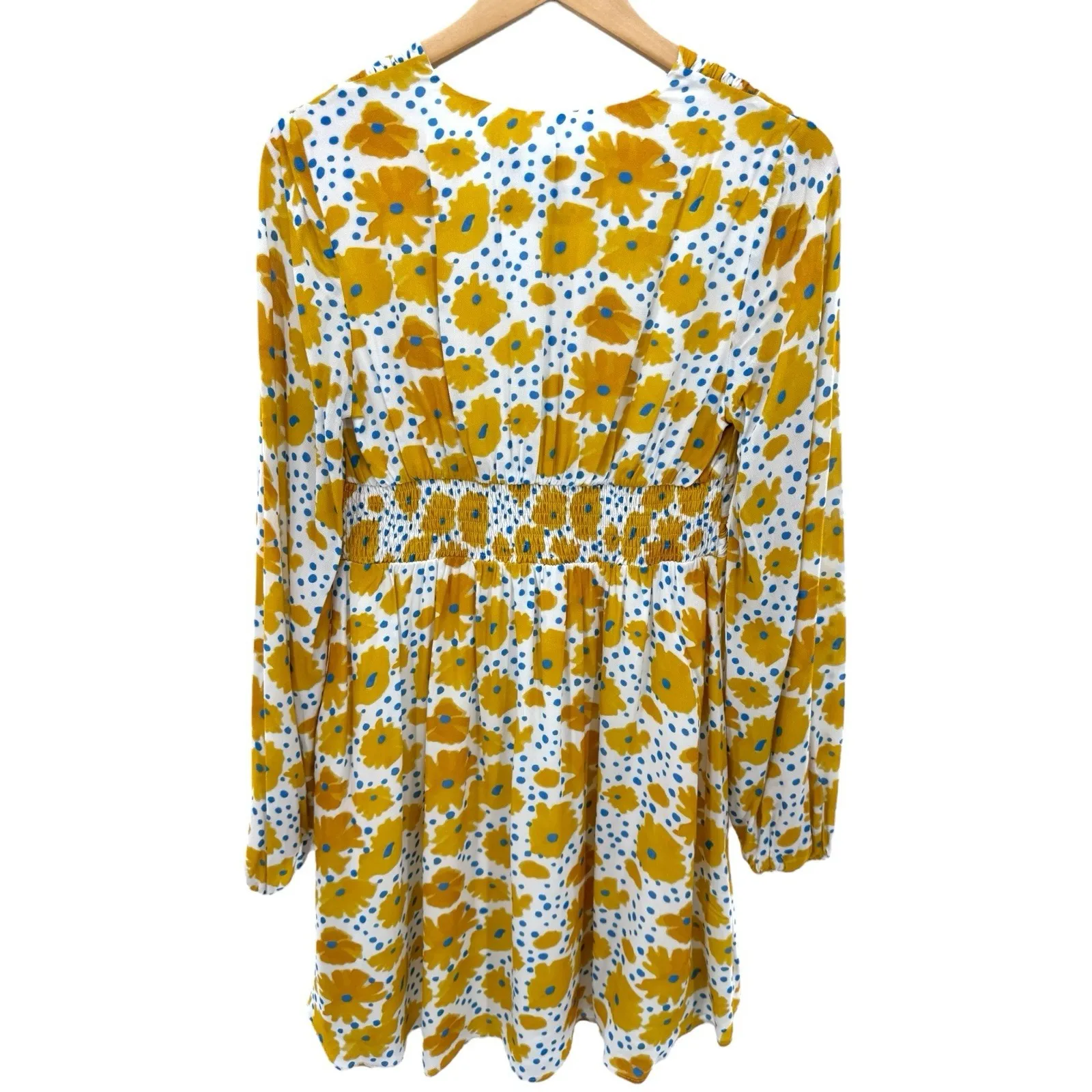 Anthropologie Vera‎ Buttercup Dress Small White Yellow Flower Print Ruched Waist - Image 10