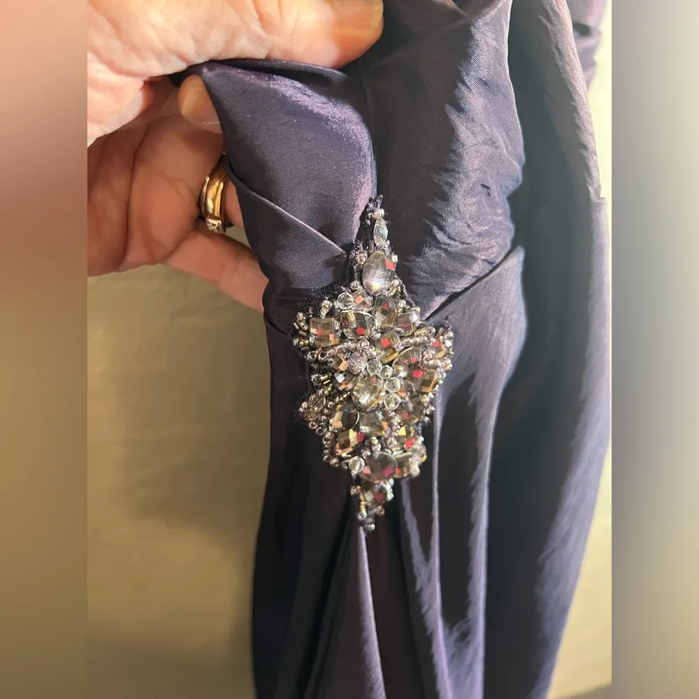 Maggie Sottero Flirt Strapless Purple Embellished Ruched Gown rhinestones& amber Size 10 - Image 8