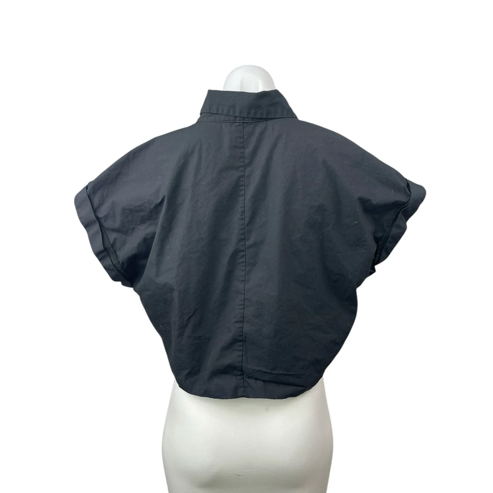 Banana Republic Women's Black Drop Shoulder Tie Button Up Crop Shirt Top Size L - Image 2