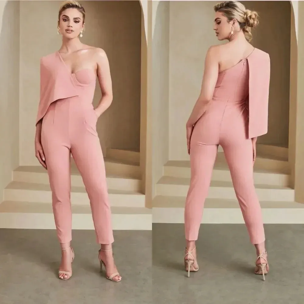 LAVISH ALICE One-shoulder Cape-detail Crepe Jumpsuit In Coral size 2 - Image 12