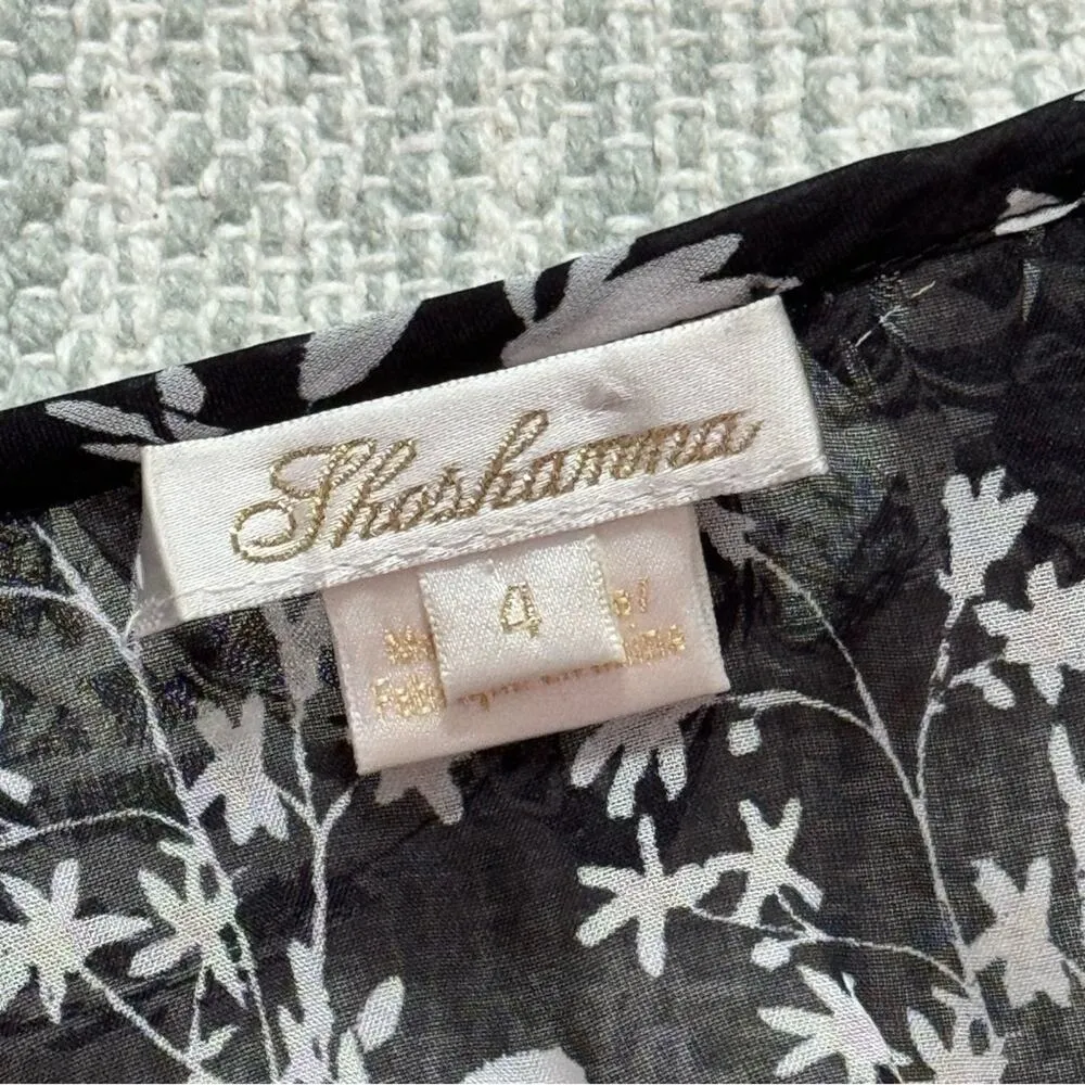 Shoshanna Praiano Black White Floral 3/4 Puff Ruffled Sleeve Silk Mini Dress 4 - Image 11