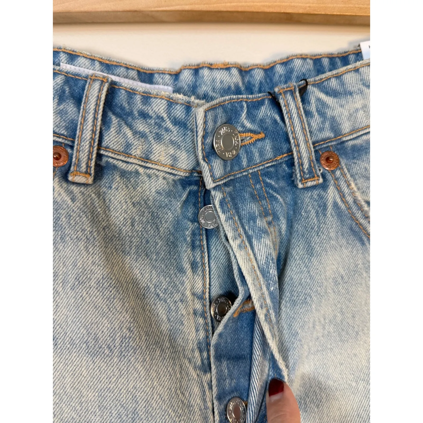 ZARA Denim High Rise Distressed Cut Off Shorts Light Wash Women Size 8 - Image 2