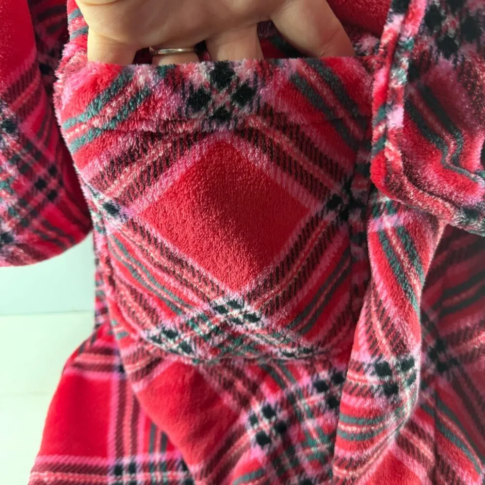 Victoria's Secret Plush Cozy Robe Lipstick Red Plaid Womens M/L - Image 2