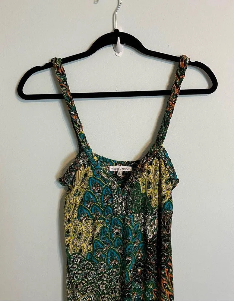 Moa Moa Boho Green Print Maxi Dress Size Small - Image 2