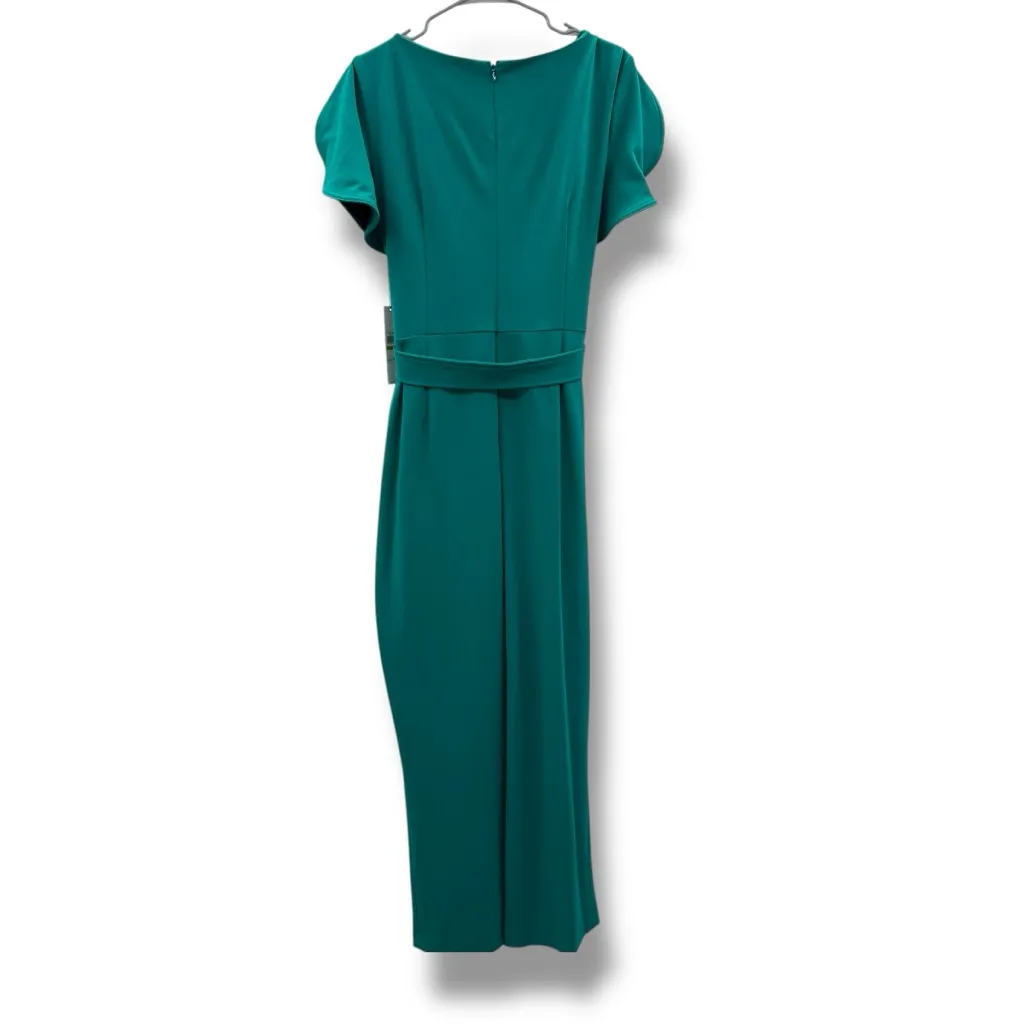 Calvin Klein Short Tulip Sleeve Tie‎ Waist Cropped Jumpsuit in Teal Blue Green - Image 4