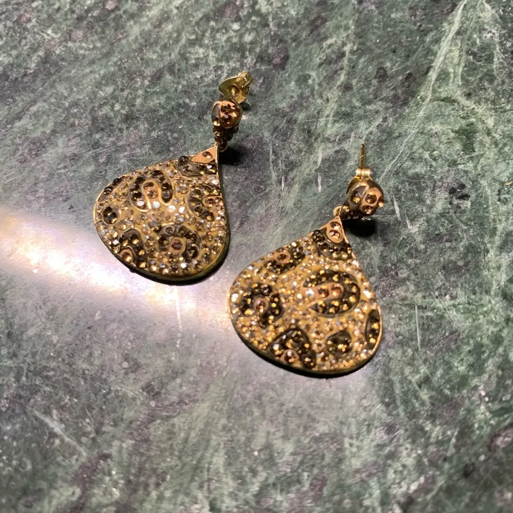 Chocolate Crystal Pave Earrings Leopard Pattern Dangle 925 Sterling Silver Brown - Image 7