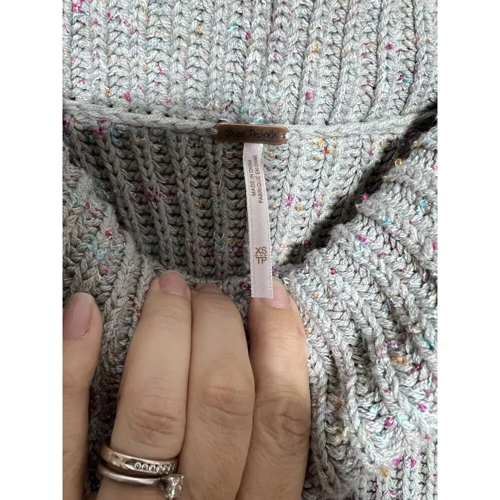 Free People Sweater Gray Oversized Mock Neck Cozy Women Size X Small Knit NEW - Image 3