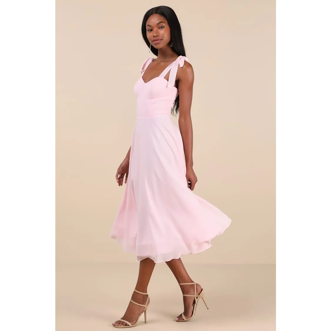 NWT Lulus Sophisticated Charisma Light Pink Tie-Strap A-Line Midi Dress Size S - Image 7