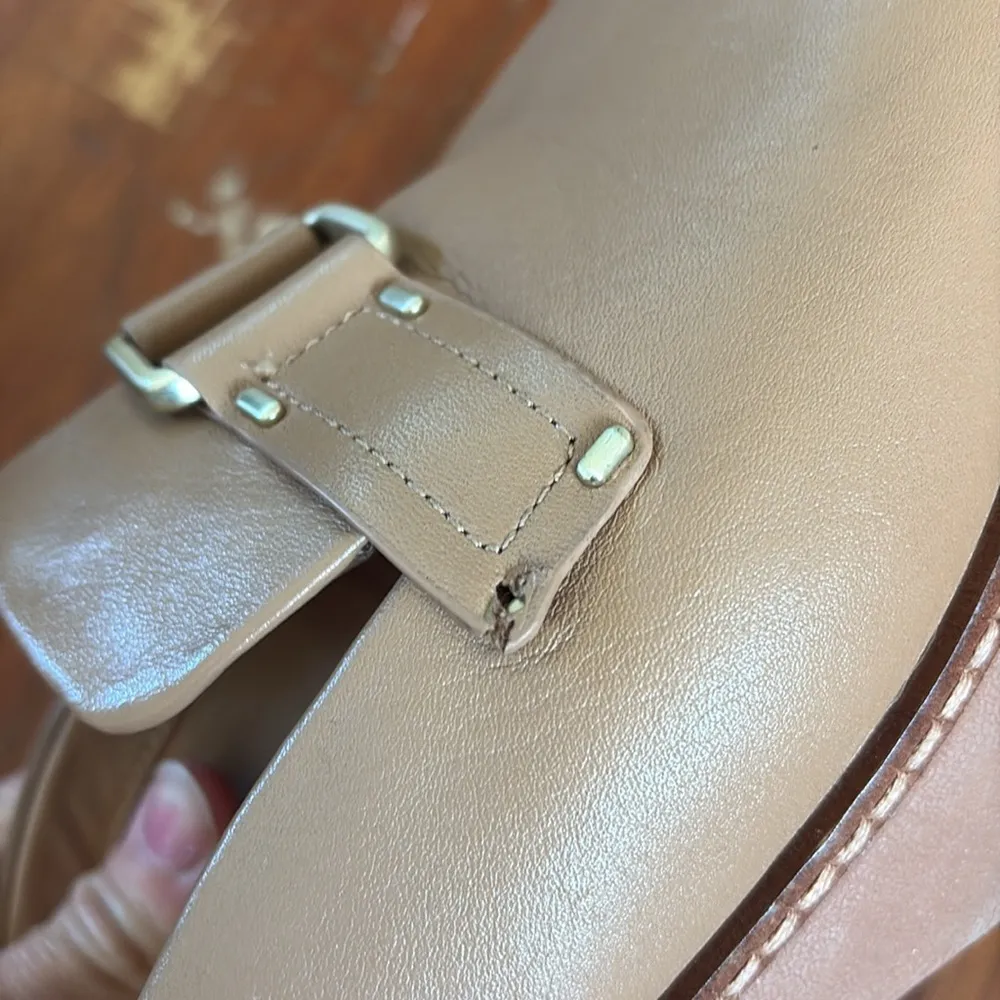 FITFLOP Size 10 Latte Tan Pilar Stud Buckle Leather Platform Mules Lug - Image 8