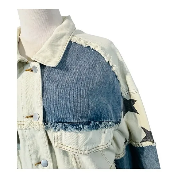 POL Denim Look Up At The Stars Jean Jacket Relaxed Oversized Women Size Small‎ - Image 5