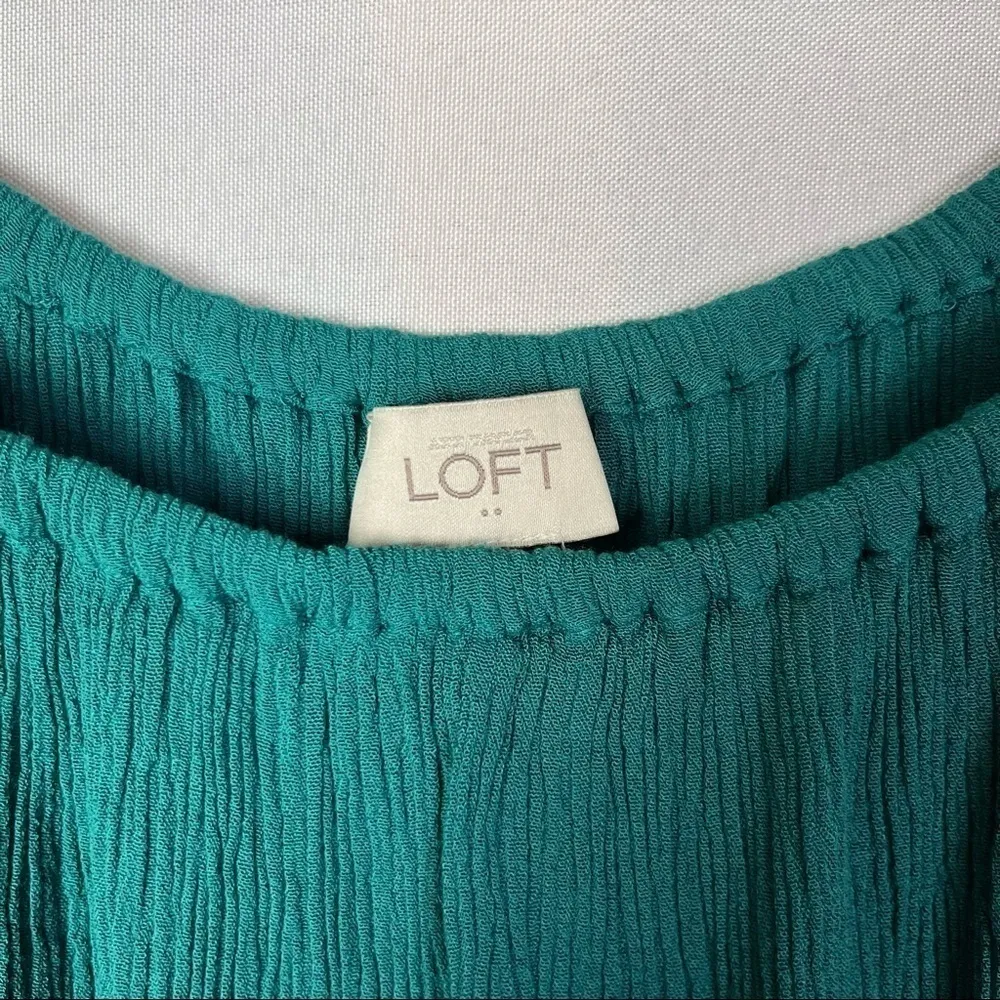 LOFT Emerald Green Off Shoulder Gauze Midi Dress M - Image 4