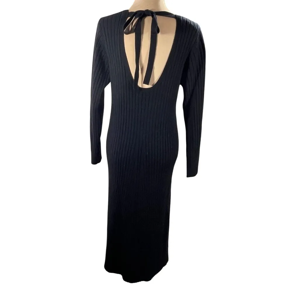 Wayf dede X Emily BFF Hollie Sweater Dress Back Tie Black Size L Large Long Slee - Image 3
