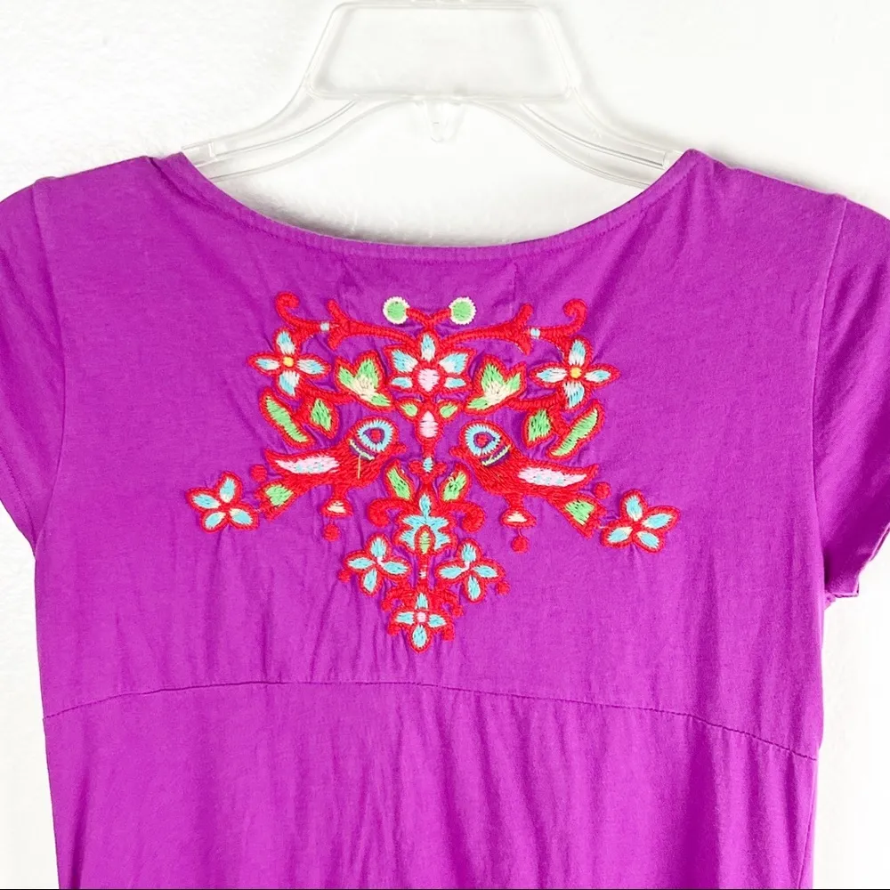 JOHNNY WAS Fuchsia Floral Embroidered Jersey Knit V-Neck Pockets Tunic Top XS - Image 5