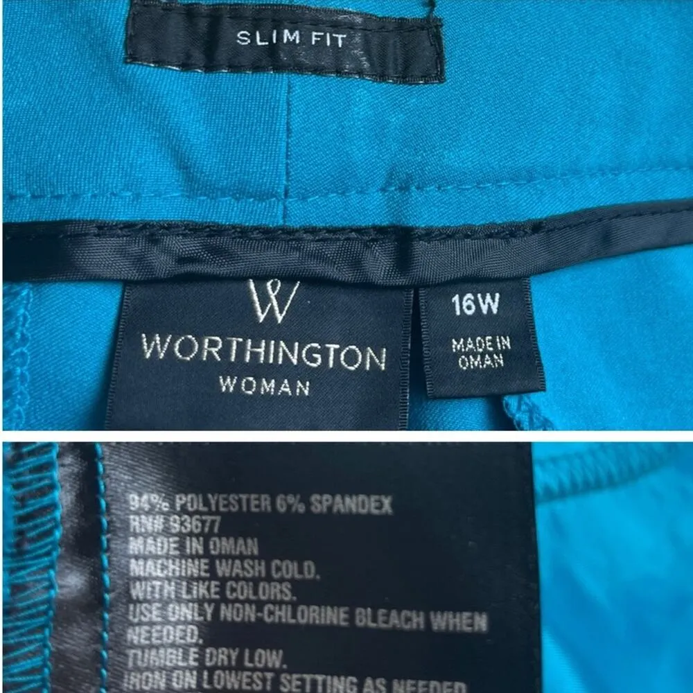 Worthington Trousers Slim Fit Ankle Mid Rise Pants Teal Blue Women’s Size 16W - Image 9