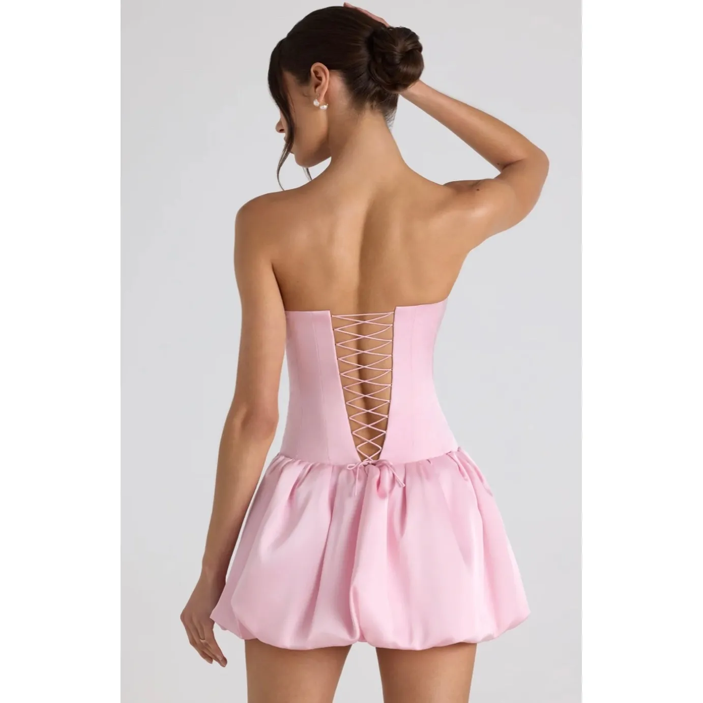 Oh Polly Fabiola Lace Up Bubble Hem Corset Mini Dress XS Pink EUC - Image 2