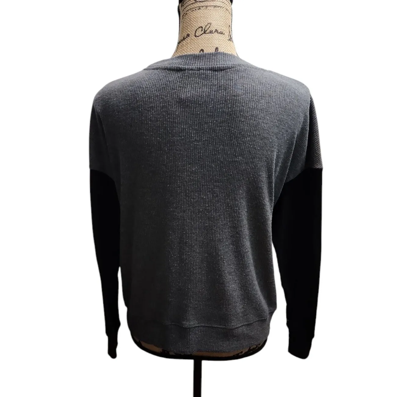 JoySpun Ribbed Knit Pullover Top Color Block Long Sleeve Casual Gray M Black Size M - Image 2