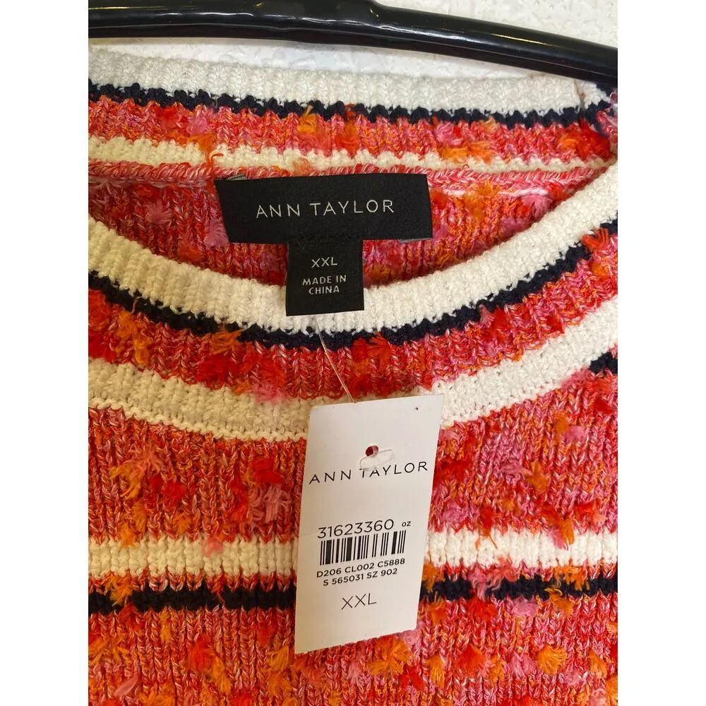Ann Taylor Striped Pink Orange Boucle Knit Summer Tank NWT Sz XXL Scoop Neck - Image 3