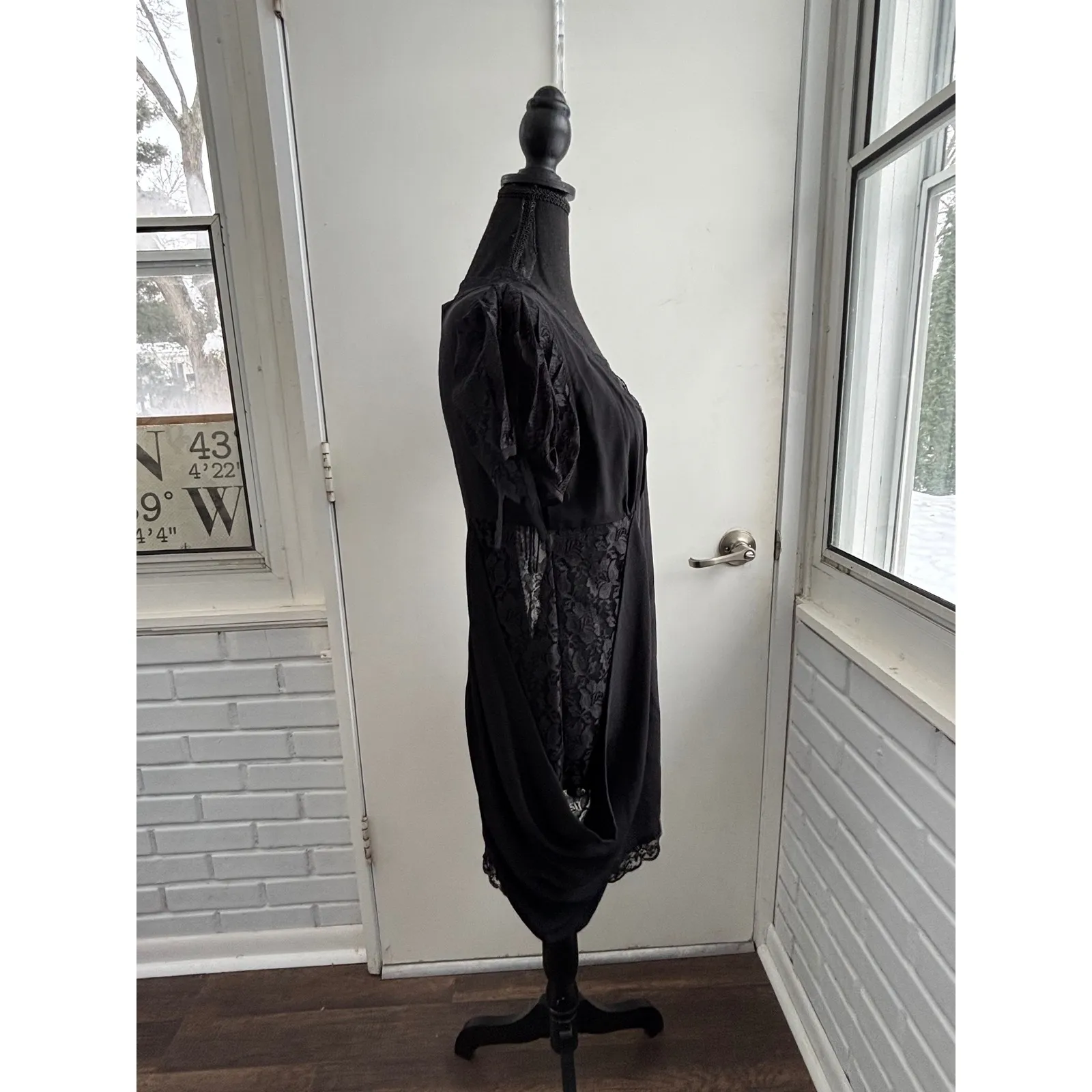 ALLSAINTS Spitalfields 100% Silk Lace Tulip Hem Dress 6 Y2K grunge boho rock Black - Image 3