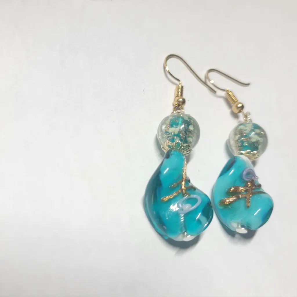 Twisted Teal, Gold, and Silver Drop Dangle Earrings - Image 3