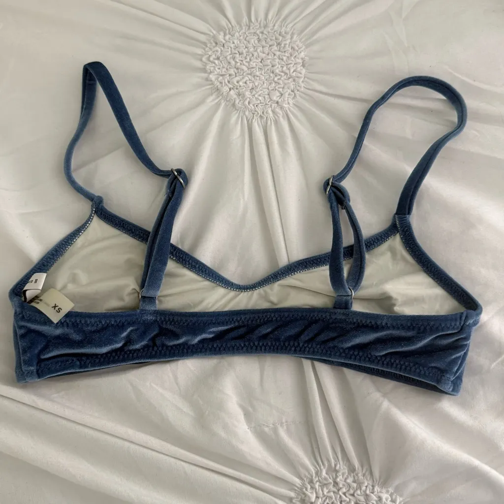 Solid & Striped Cora Velvet Bikini Top in Blue - Image 3