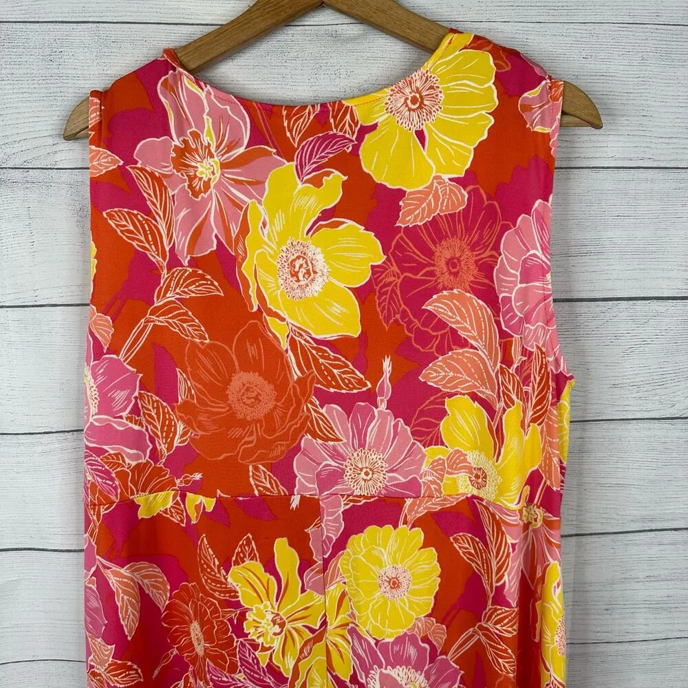 Ruby Rd Womens XL Floral Puff Print Hawaiian Sleeveless Midi Dress High Low Hem - Image 6