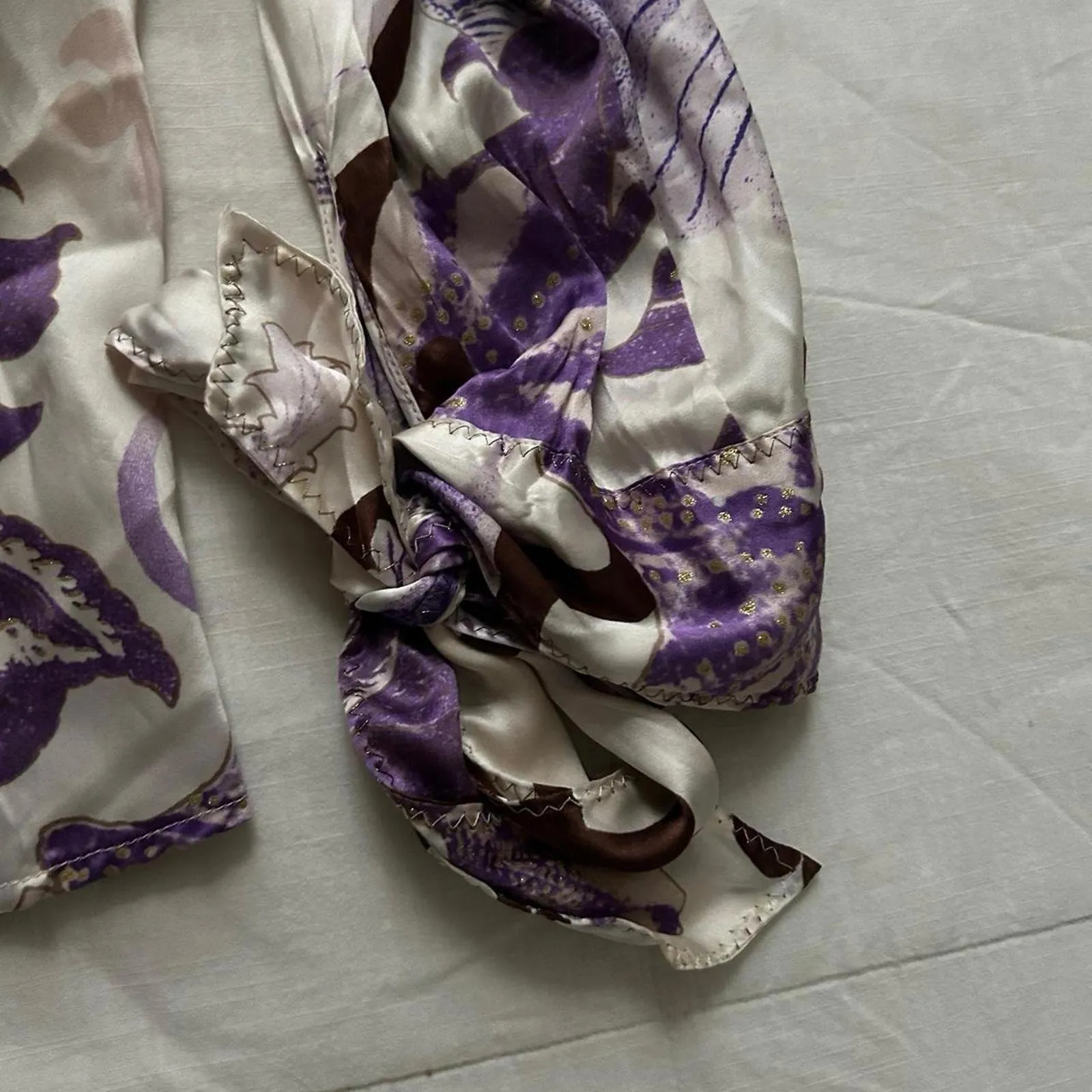 Just Cavalli Roberto Cavalli cream silk blouse purple gold floral print Size 44 - Image 6