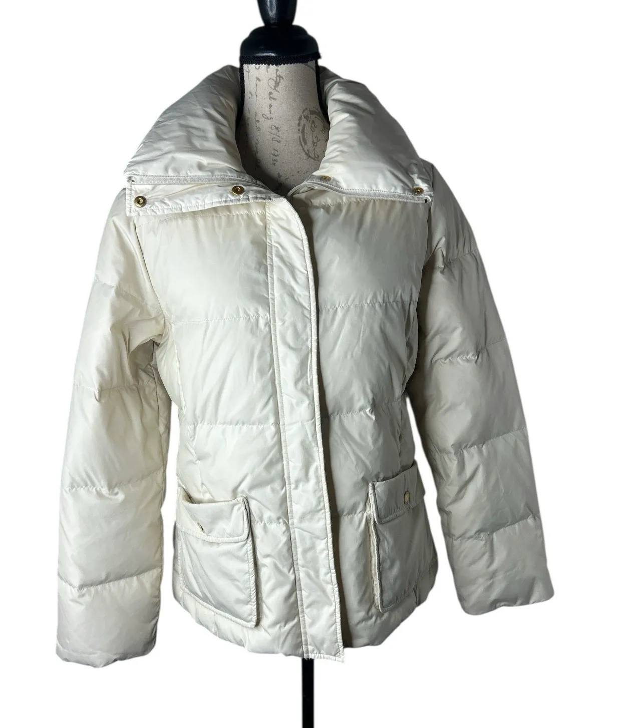 Vintage Ellen Tracy Women's Cream Button Up Zippered Jacket No Belt M - Image 1