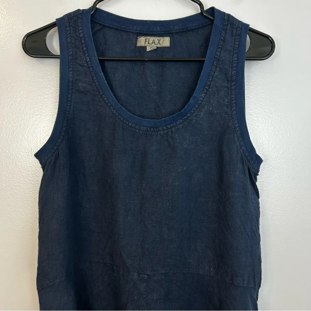 FLAX 100% Linen Sleeveless Fit & Flare Asymetrical Midi Dress Size P/XS 4/6 - Image 2