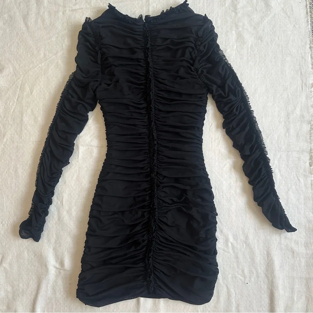 NBD Las Olas Long Sleeve Mini Dress in Black Size Medium Mesh Ruched Bodycon - Image 7