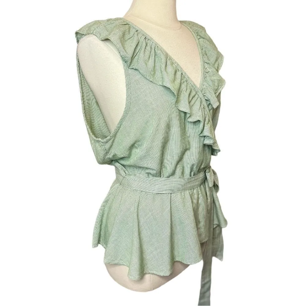 NEW‼️LAUREN CONRAD Pinstripe Ruffle Peplum Sleeveless Top w/‎ Belt, 1X - Image 4