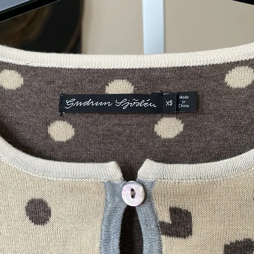 Gudrun Sjoden rare 100% organic cotton unique shapes hearts cardigan Brown Size XS - Image 7