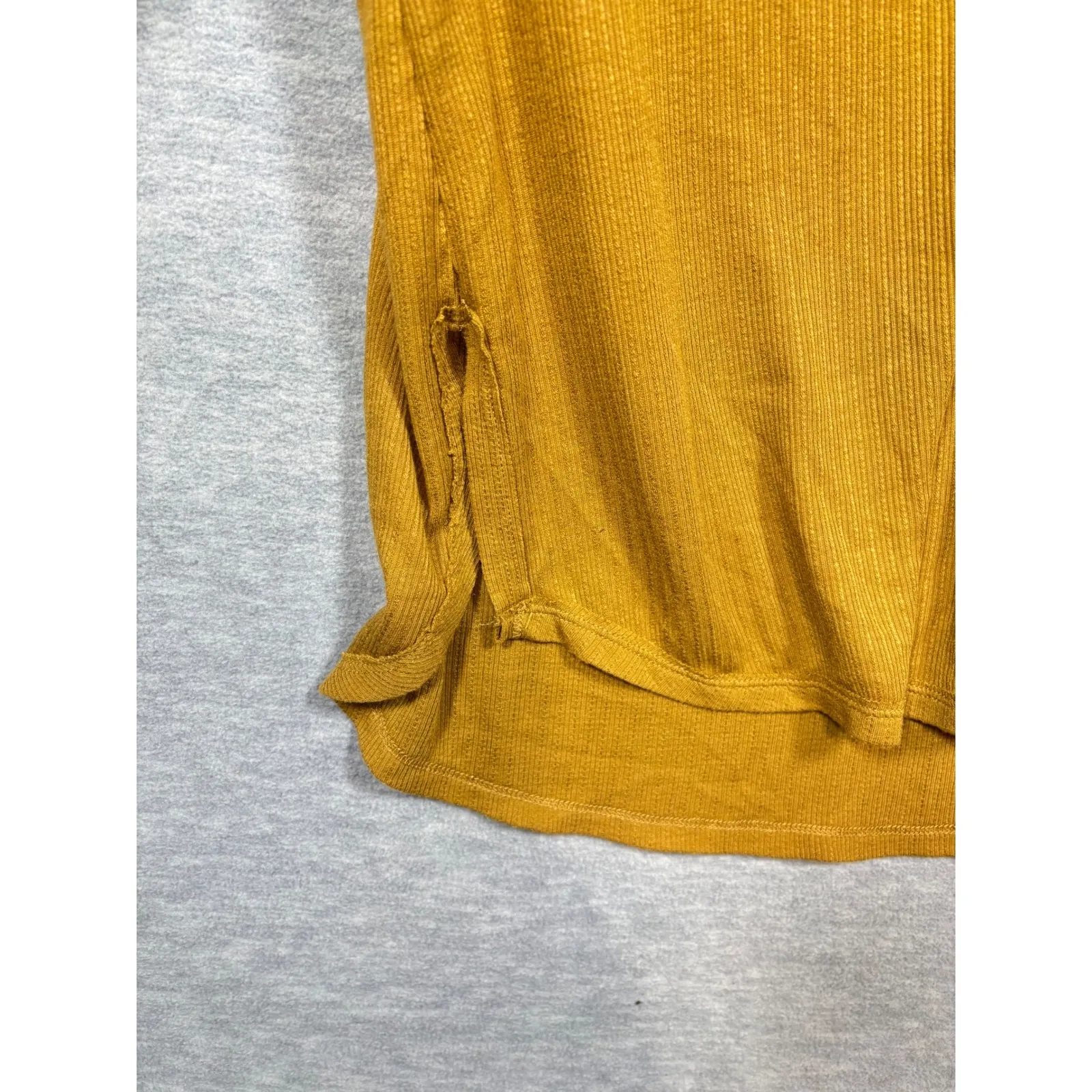 Free People Lola Top M Mustard Lace Trimmed V Neck Long Sleeve Thermal Shirt Top - Image 3