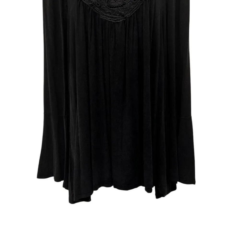 Crochet Lace Sheer Mesh Long Sleeve Swing Tunic Blouse Top Black - Image 4