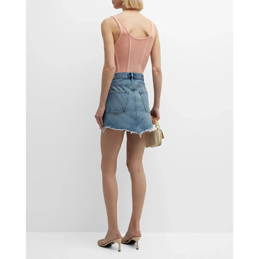 Agolde Women's Ribbed Elna Corset-Seam Bodysuit Grapefruit Size Medium - Image 2